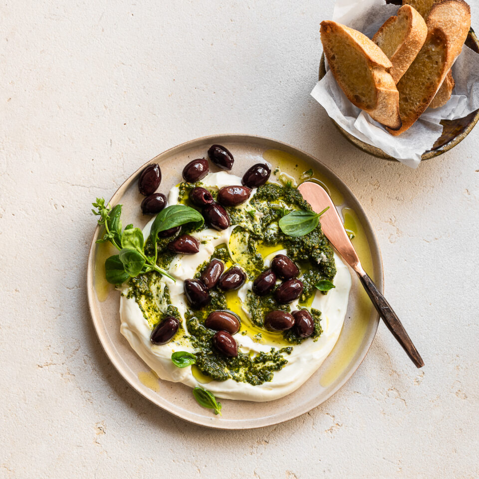 Whipped Feta with Black Truffle Tapenade Pesto